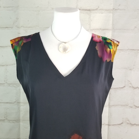 Mexx S Black Floral Sleeveless Midi Shift Dress - Picture 2 of 8